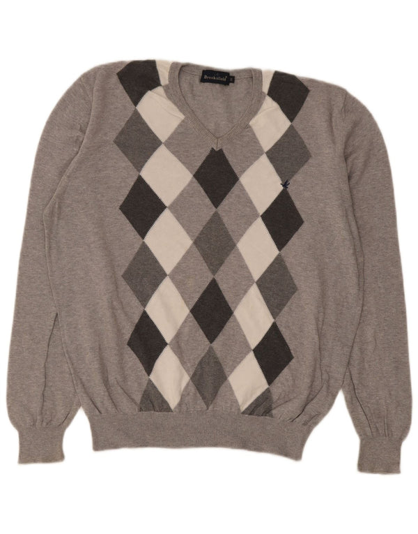 Мужской джемпер с v-образным вырезом Brooksfield IT 50 Medium Grey Argyle/Diamond