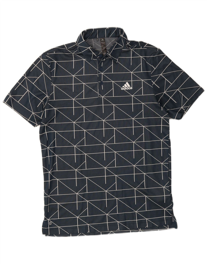 ADIDAS Mens Polo Shirt Small Navy Blue Geometric Polyester