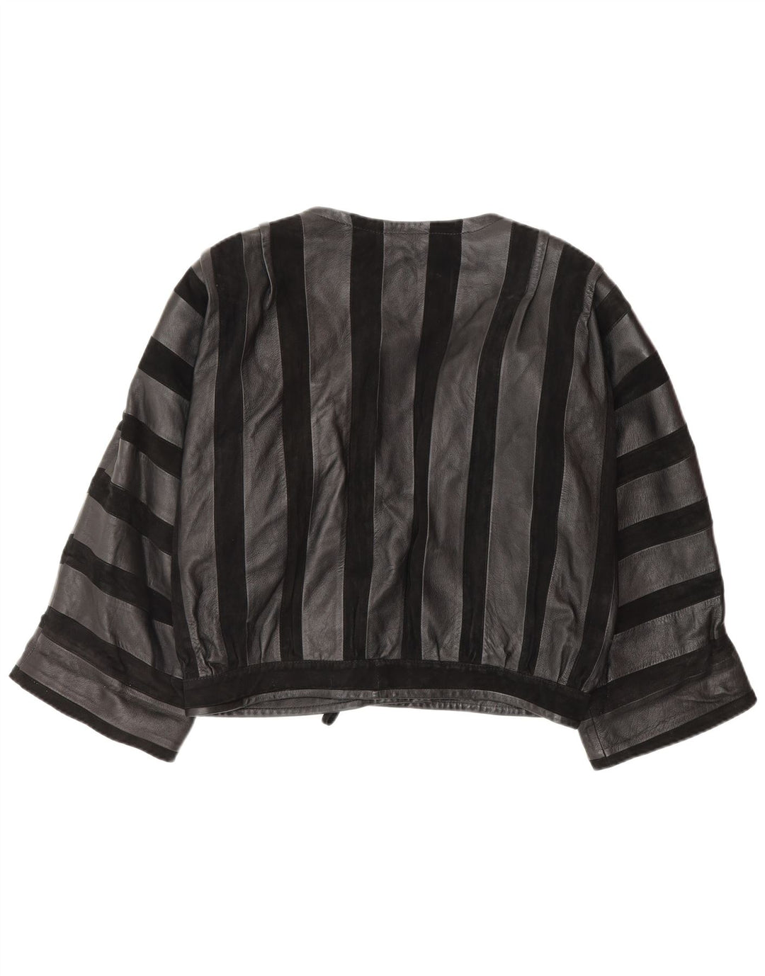 Винтажная женская кожаная куртка-бомбер UK 14, кожаная в черную полоску среднего размера