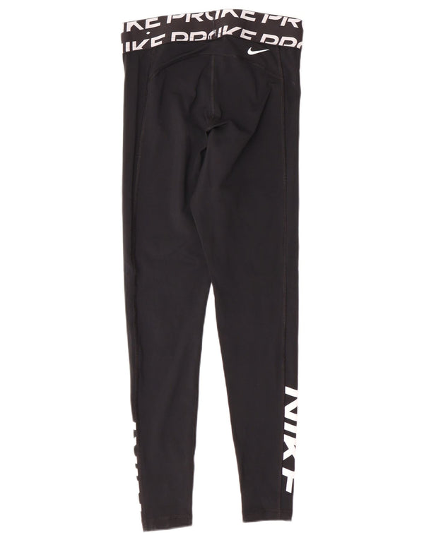 Женские леггинсы с рисунком Nike Dri Fit UK 10, маленькие черные спортивные из полиэстера