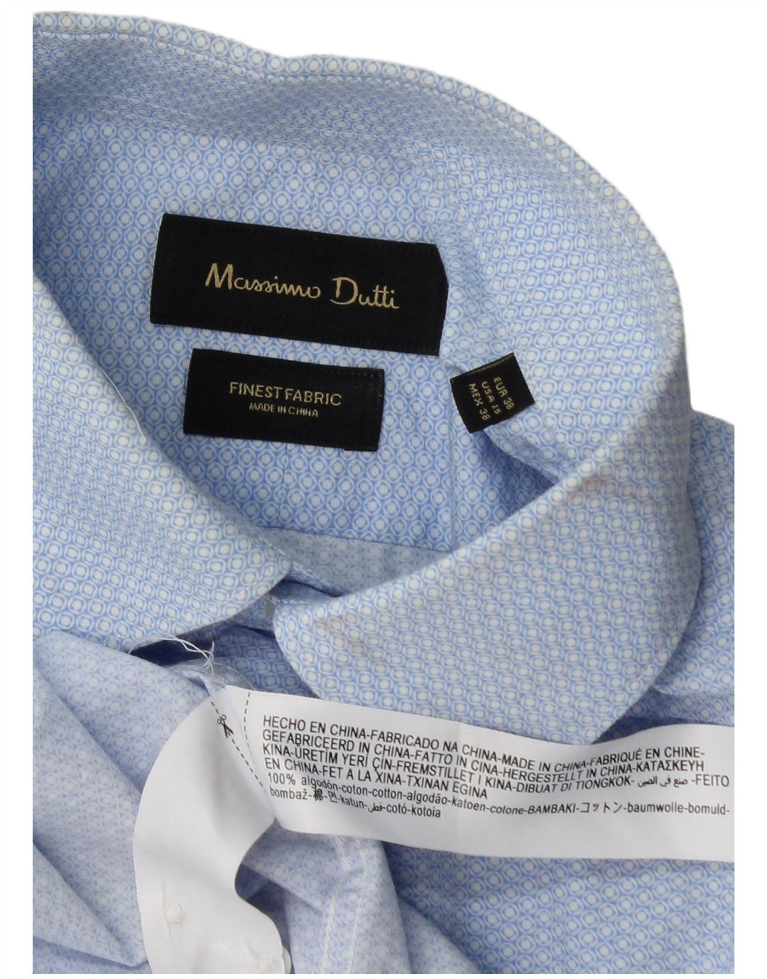 Мужская рубашка Massimo Dutti, размер 38 15, средний синий с геометрическим узором, хлопок