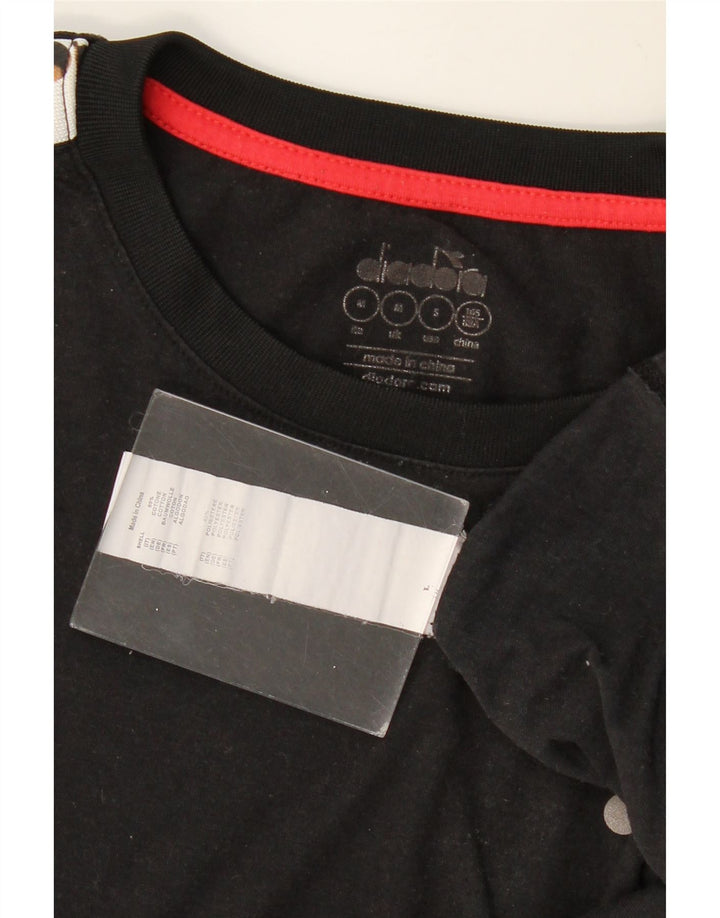 Мужская футболка с рисунком DIADORA, топ среднего размера, черный, хлопок с цветными блоками