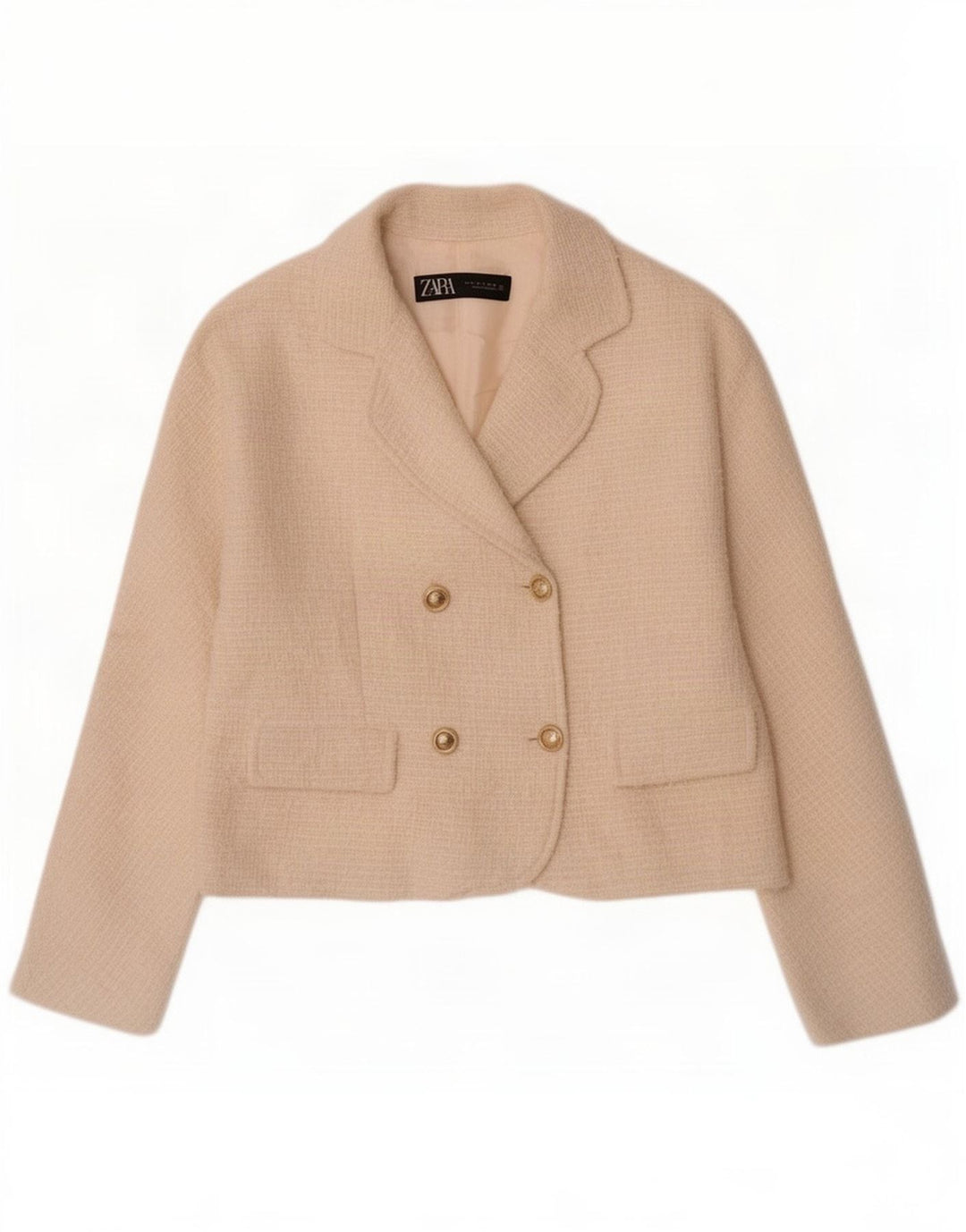 Женский двубортный пиджак Zara UK 12, средний белый полиэстер