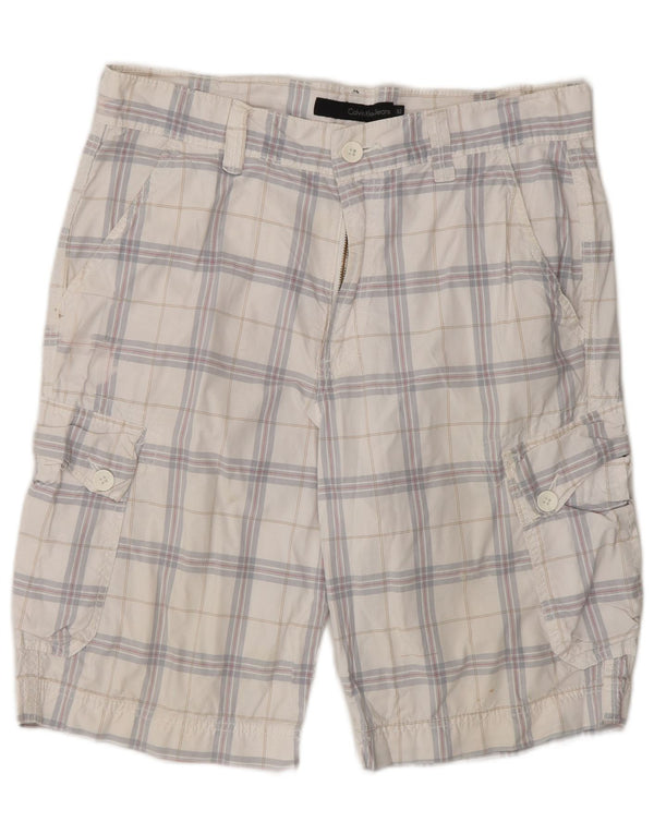 CALVIN KLEIN Мужские шорты карго W32, средний белый цвет, хлопок в клетку