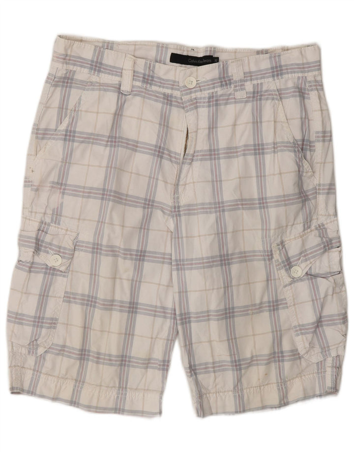 CALVIN KLEIN Мужские шорты карго W32, средний белый цвет, хлопок в клетку