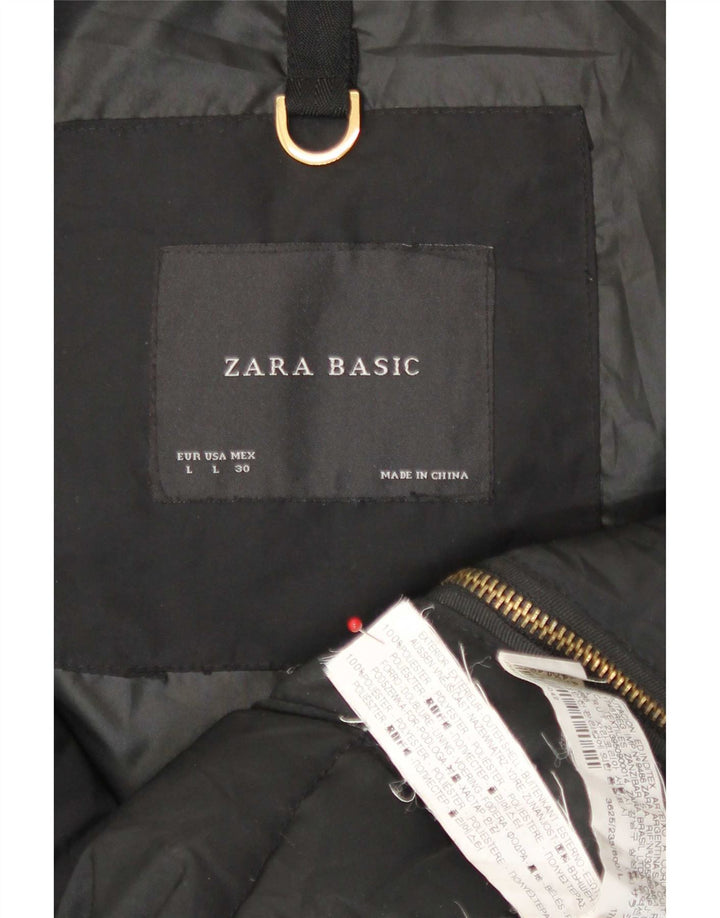 Женская стеганая куртка с капюшоном Zara UK 16, большой черный полиэстер