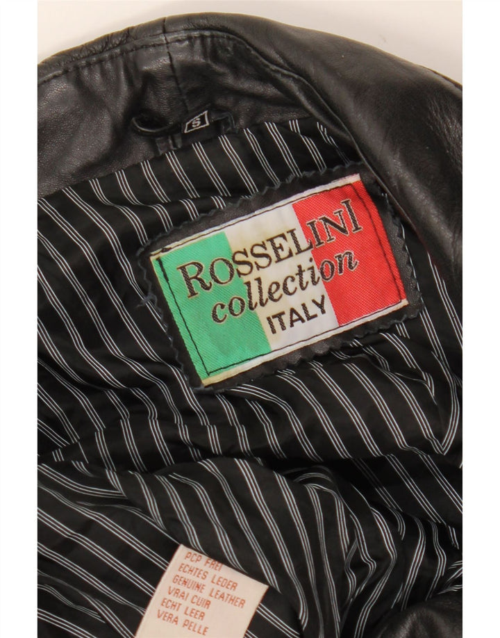 Винтажная женская укороченная кожаная байкерская куртка UK 8, маленькая черная кожа