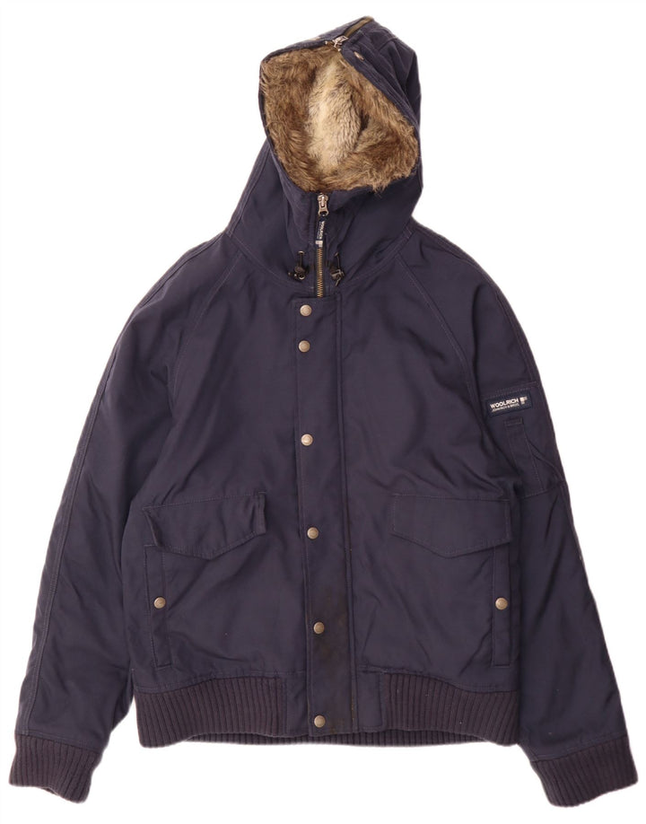 Мужская куртка-бомбер Woolrich с капюшоном UK 38, средний темно-синий нейлон