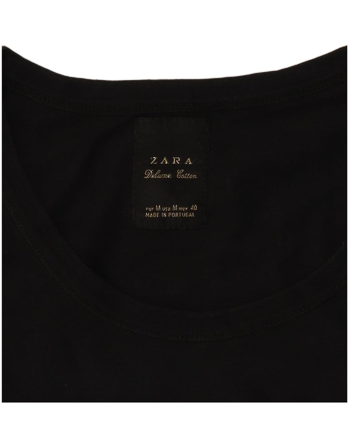 Женская футболка ZARA Top UK 12, средний черный хлопок