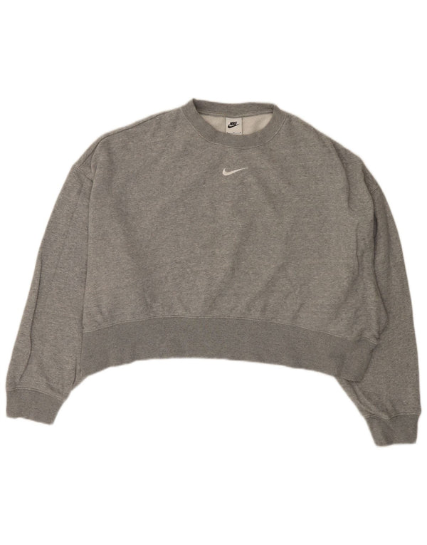 Женский укороченный свитшот большого размера NIKE UK 14, хлопковый средний серый цвет