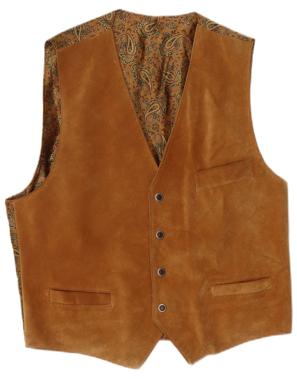 Винтажный мужской замшевый жилет среднего коричневого цвета с узором пейсли