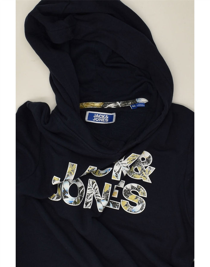 JACK & JONES Girls Graphic Hoodie Jumper 13-14 Years Navy Blue Cotton | Vintage Jack & Jones | Thrift | Second-Hand Jack & Jones | Used Clothing | Messina Hembry 