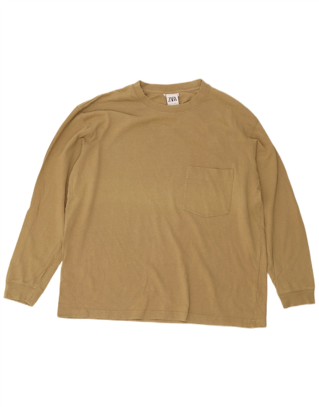 Мужской топ Zara с длинным рукавом XL, бежевый хлопок