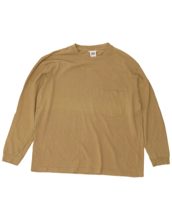 Мужской топ Zara с длинным рукавом XL, бежевый хлопок