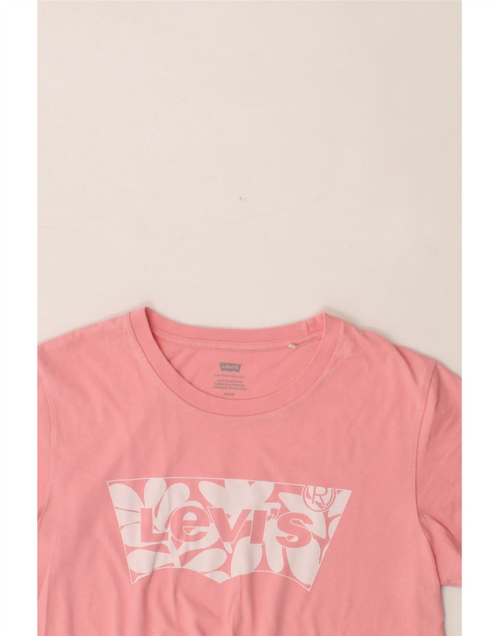 LEVI'S Womens Graphic T-Shirt Top UK 14 Medium Pink Cotton Vintage Levi's and Second-Hand Levi's from Messina Hembry 
