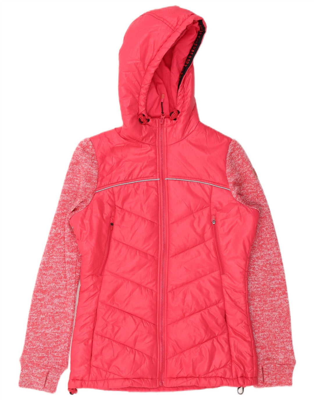Женская утепленная куртка Superdry с капюшоном UK 8, маленький розовый полиэстер с крапинками