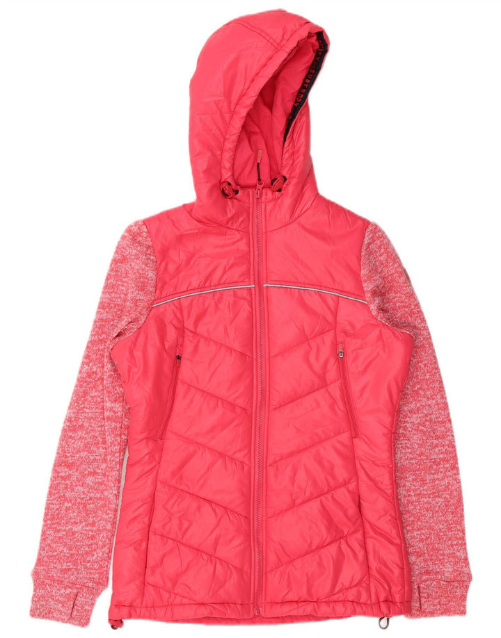 Женская утепленная куртка Superdry с капюшоном UK 8, маленький розовый полиэстер с крапинками