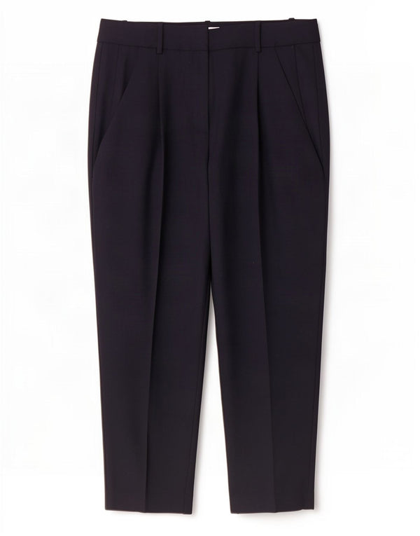 Reiss Womens Crop Tapered Suit Trousers UK 12 Medium W32 L26 Navy Blue Wool