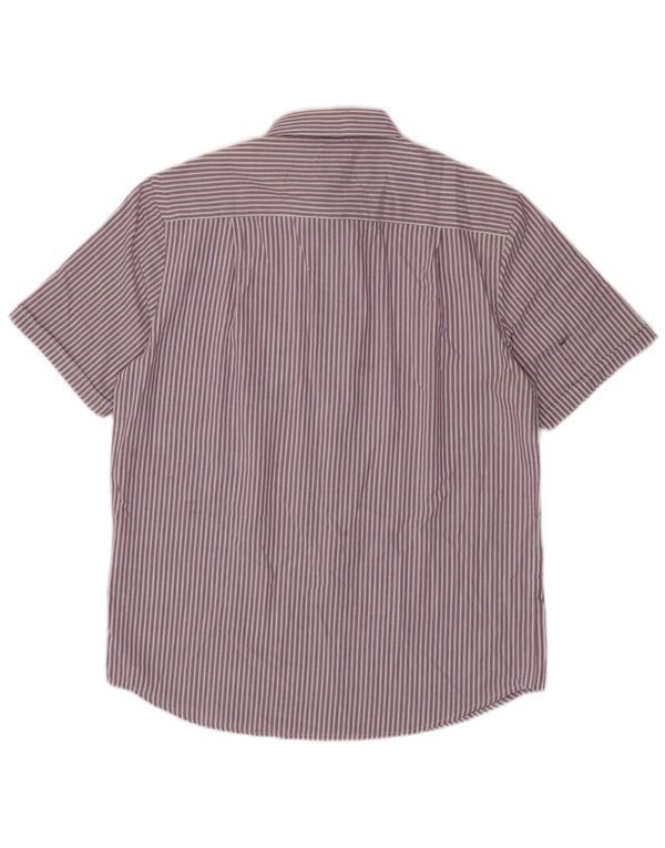 JAMES PRINGLE Мужская рубашка с коротким рукавом среднего фиолетового цвета в тонкую полоску из полиэстера