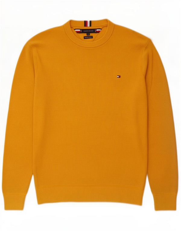 Мужской джемпер с круглым вырезом Tommy Hilfiger, хлопковый свитер среднего желтого цвета