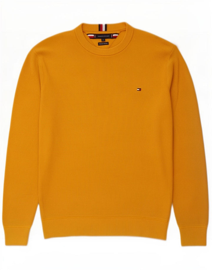 Мужской джемпер с круглым вырезом Tommy Hilfiger, хлопковый свитер среднего желтого цвета