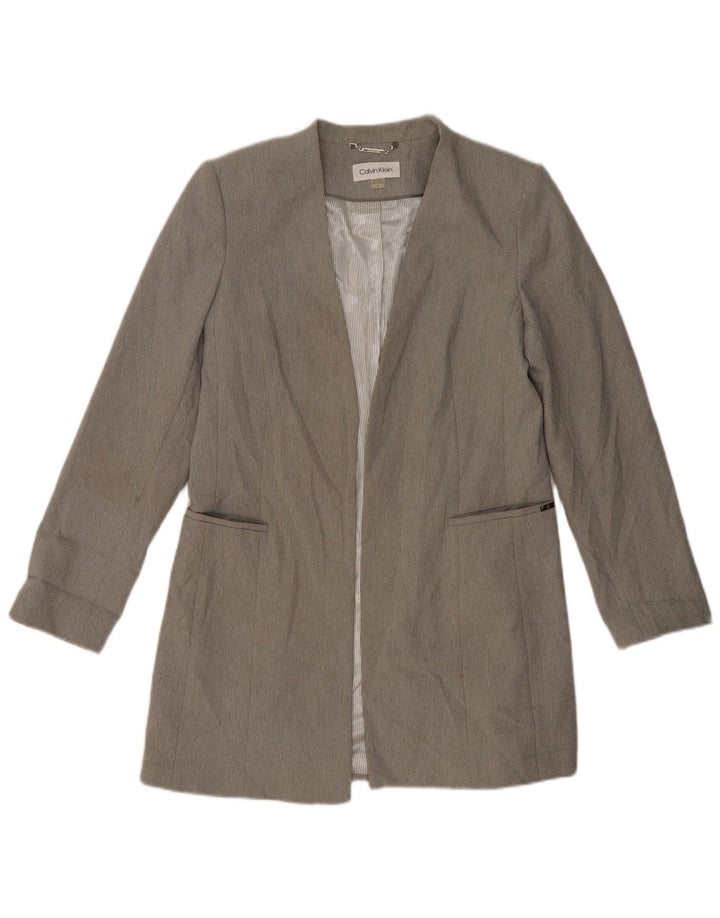 CALVIN KLEIN Женский удлиненный открытый пиджак US 12, большой серый полиэстер