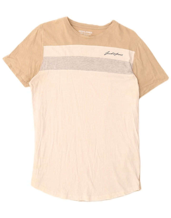 JACK & JONES Мужская футболка из хлопка среднего размера белого цвета с цветными блоками