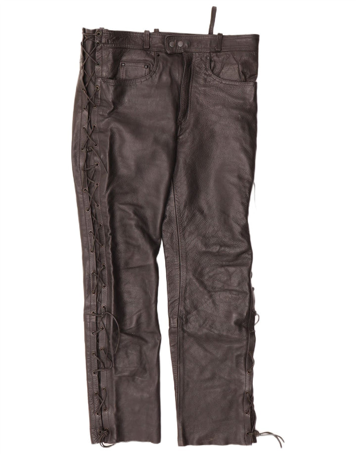 ВИНТАЖНЫЕ мужские кожаные брюки W34 L30 черные