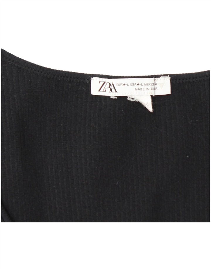 ZARA Womens Crop Top Long Sleeve UK 14 Large Black