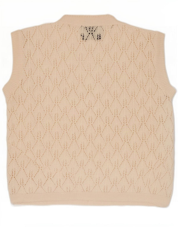 Vintage Womens Sleeveless Cardigan Sweater UK 18 XL Beige Acrylic