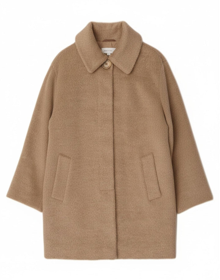 Винтажное женское пальто оверсайз UK 12, средний бежевый шерстяной цвет