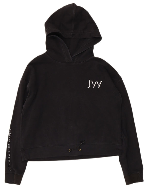 Женский джемпер с капюшоном оверсайз с рисунком Jack Wills, размер UK 10, маленький, черный, хлопок