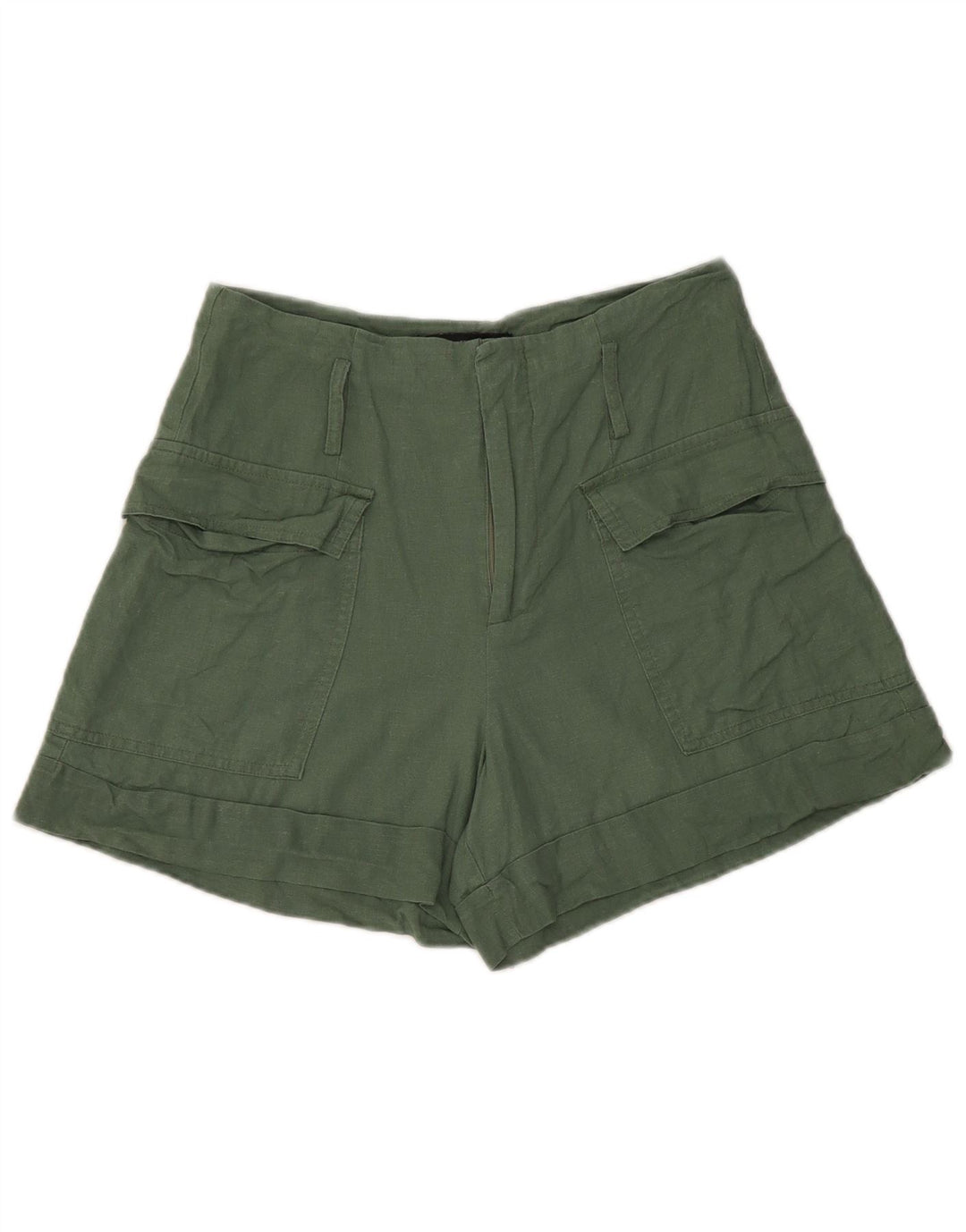 Женские шорты карго Zara, маленькие, W26, зеленые, льняные