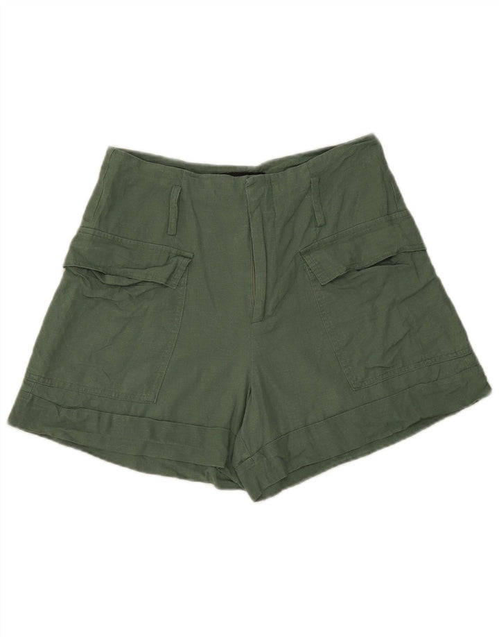 Женские шорты карго Zara, маленькие, W26, зеленые, льняные