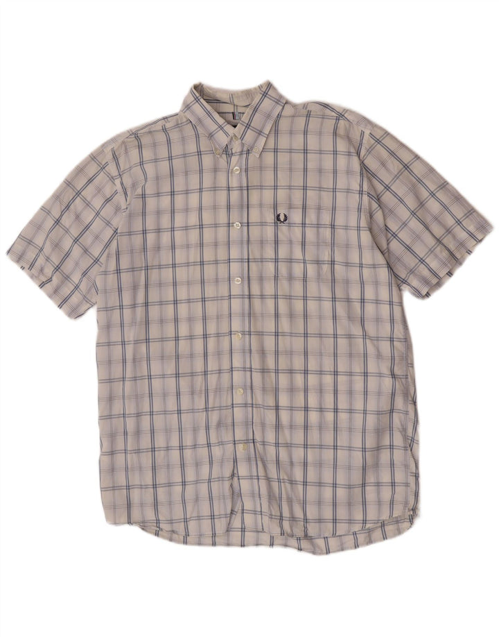 Мужская рубашка с коротким рукавом Fred Perry, большая белая клетка, хлопок