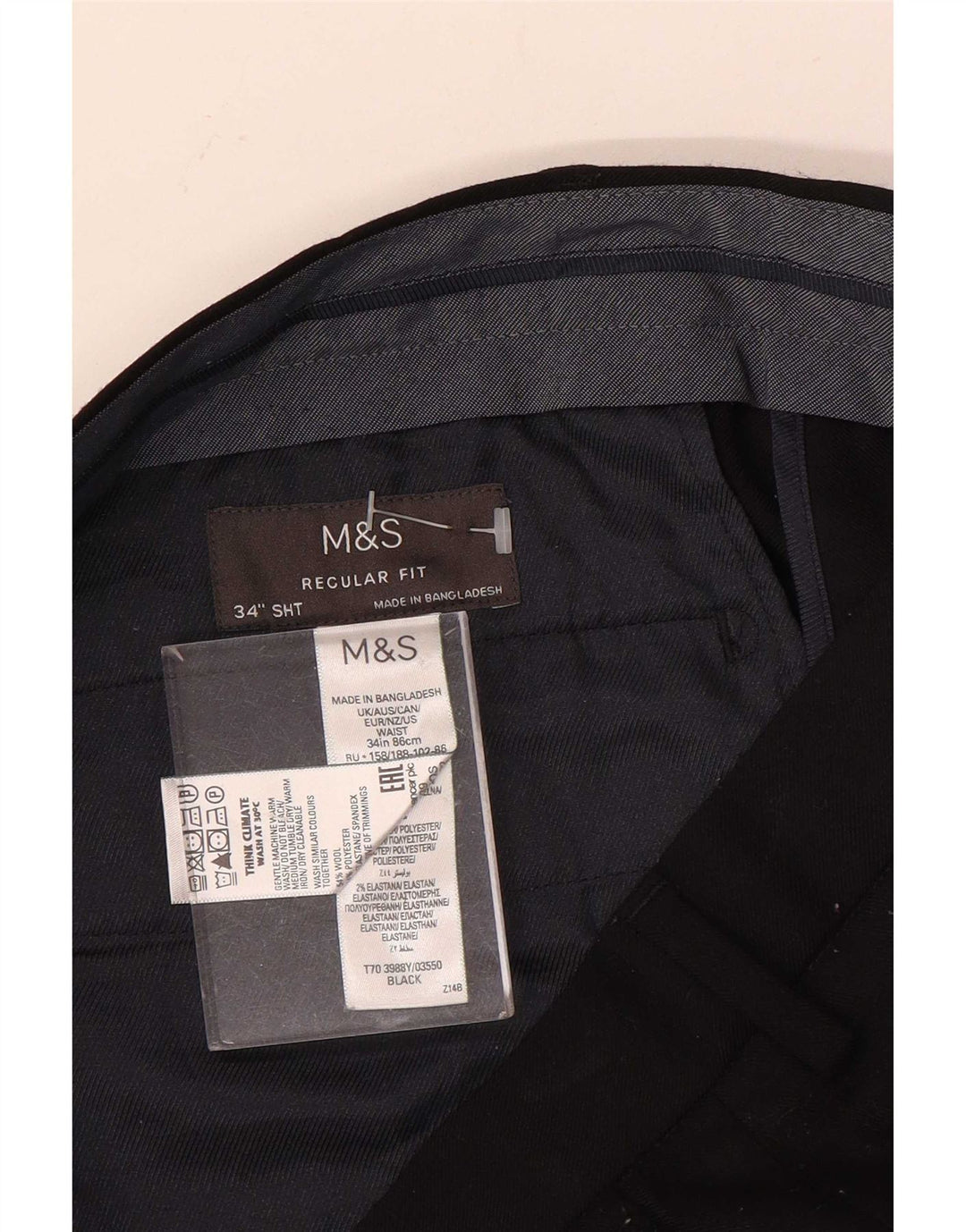 Мужские брюки-чиносы Marks & Spencer стандартного кроя W34 L29, черная шерсть