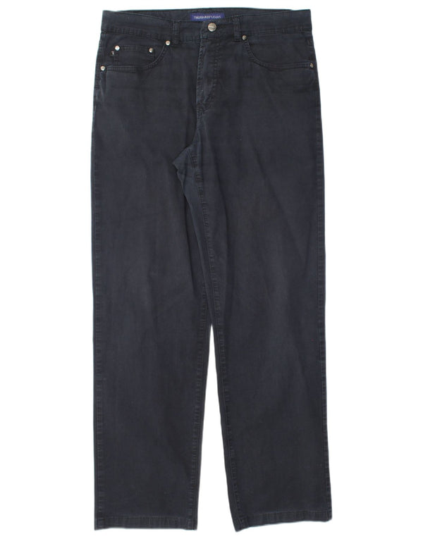 TRUSSARDI Mens Straight Casual Trousers W35 L32  Navy Blue Cotton