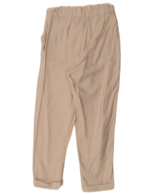 Zara Womens High Waist Tapered Cropped Trousers Small W26 L25 Beige Viscose