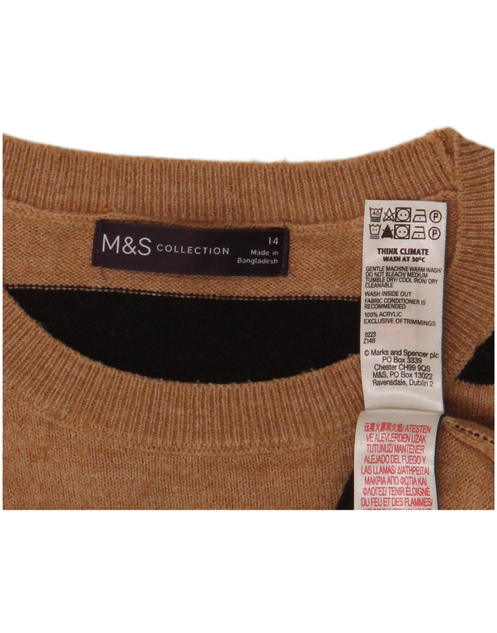 Женский джемпер с круглым вырезом Marks & Spencer UK 14, средний коричневый в полоску