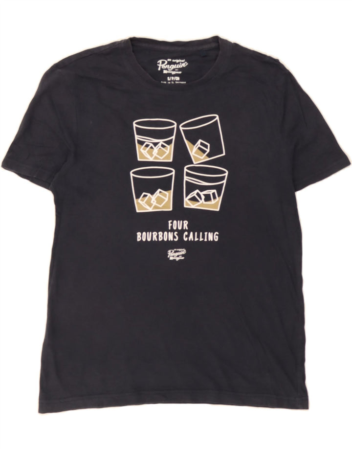 PENGUIN Mens Graphic T-Shirt Top Small Navy Blue Cotton Vintage Penguin and Second-Hand Penguin from Messina Hembry 