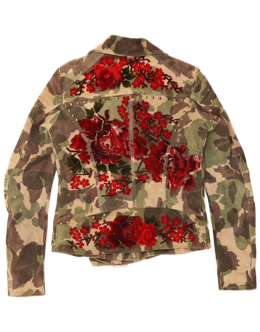 Винтажная женская замшевая байкерская куртка UK 16, большая зеленая камуфляжная кожаная куртка