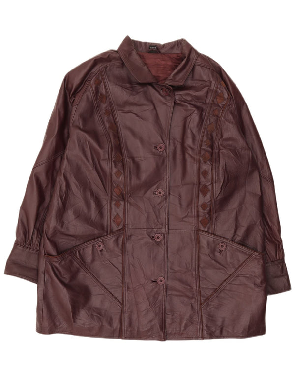 Винтажное женское кожаное пальто UK 24 4XL бордовое из кожи Argyle/Diamond