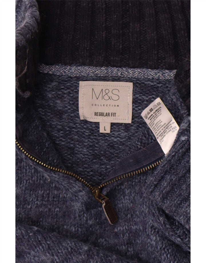 Мужской джемпер с воротником на молнии обычного кроя Marks & Spencer, большой синий в крапинку