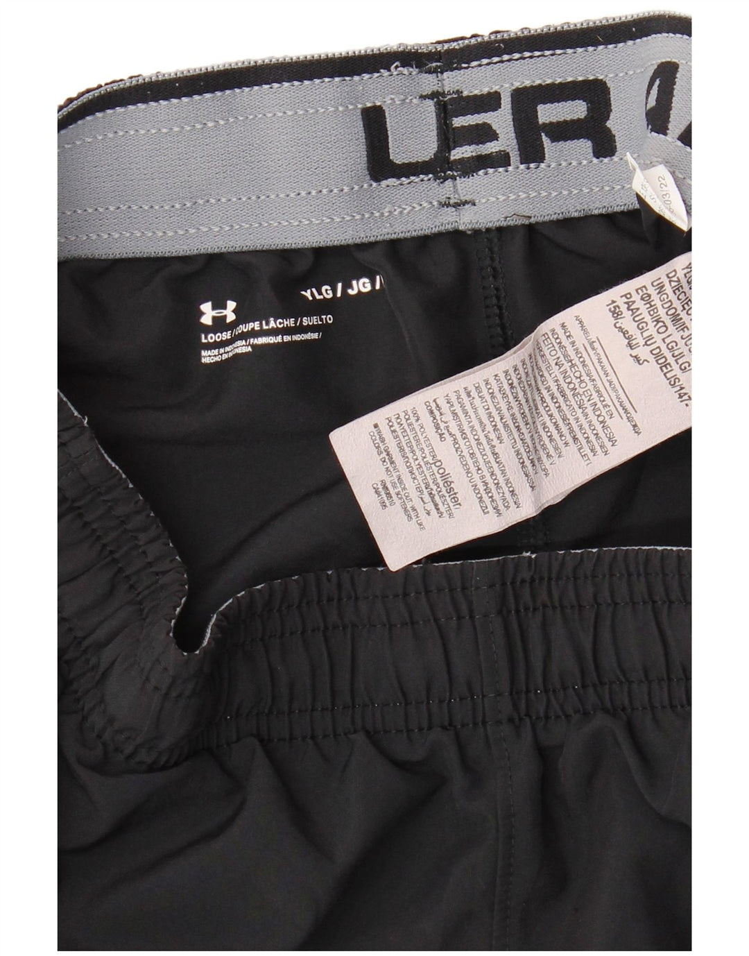 Спортивные шорты с графическим рисунком для мальчиков UNDER ARMOR, большие черные полиэстеровые шорты, 11–12 лет