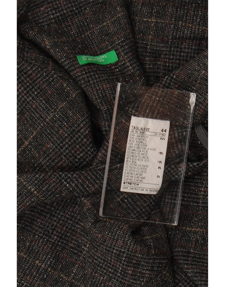 Женская мини-юбка Benetton IT 44 Medium W34 Серая с узором «гусиные лапки» из натуральной шерсти
