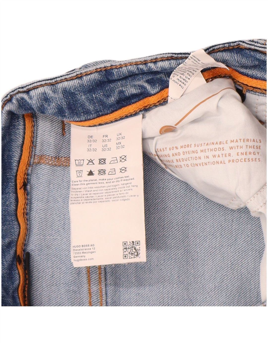Мужские потертые узкие джинсы Hugo Boss W32 L32, синий хлопок