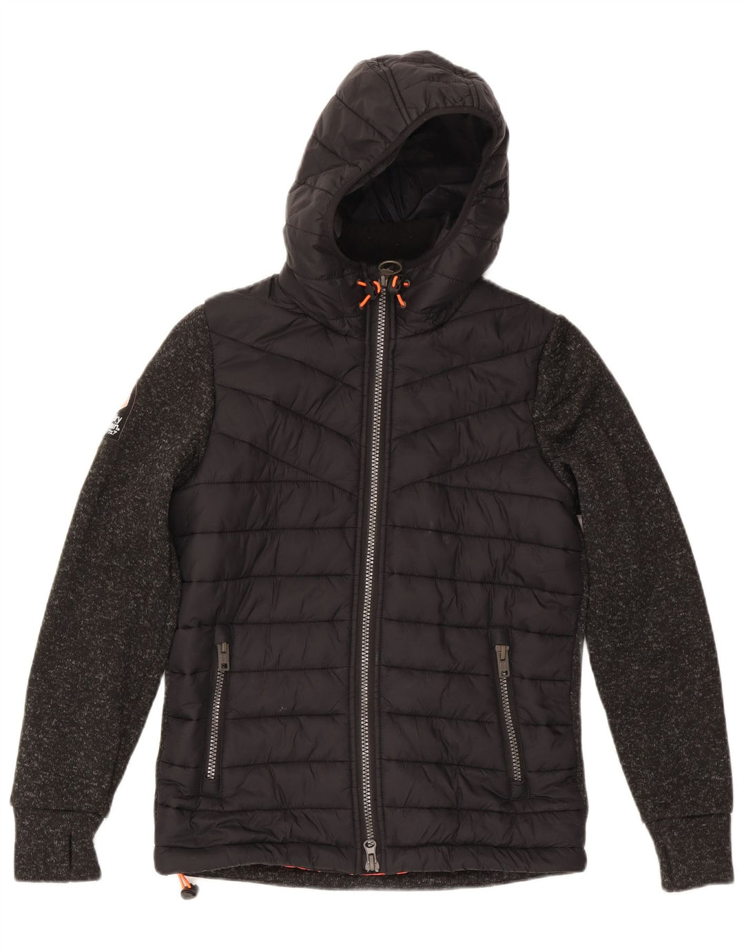 Женская утепленная куртка с капюшоном Superdry UK 14, средний черный полиэстер с крапинками