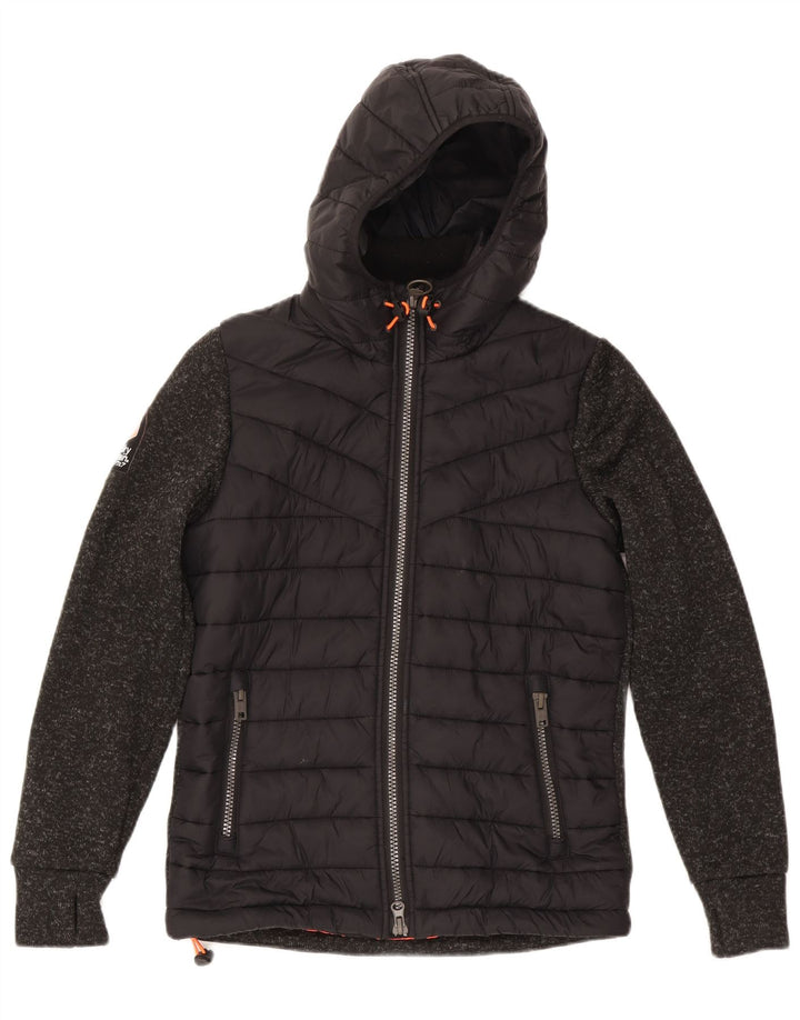 Женская утепленная куртка с капюшоном Superdry UK 14, средний черный полиэстер с крапинками