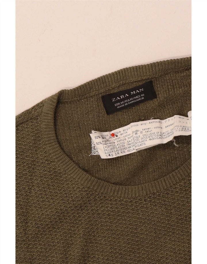 Мужской джемпер с круглым вырезом Zara, средний хаки, акрил
