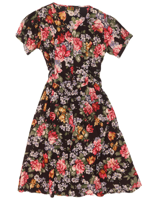 Vintage Womens A-Line Dress UK 18 XL Black Floral Viscose